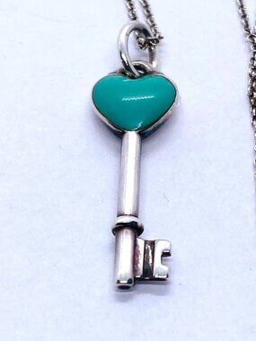 Tiffany & Co Sterling Silver 925 Enamel Heart Key Pendant Necklace
